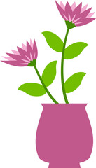 Decorative flower vase vector with blooming bouquet in flat style. Great for greeting cards, spring graphics, home decor designs, and floral-themed illustrations.