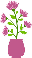 Decorative flower vase vector with blooming bouquet in flat style. Great for greeting cards, spring graphics, home decor designs, and floral-themed illustrations.