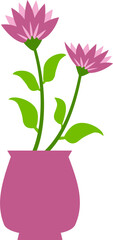 Decorative flower vase vector with blooming bouquet in flat style. Great for greeting cards, spring graphics, home decor designs, and floral-themed illustrations.