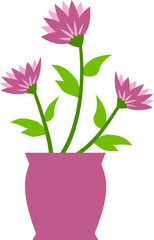 Decorative flower vase vector with blooming bouquet in flat style. Great for greeting cards, spring graphics, home decor designs, and floral-themed illustrations.