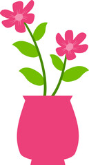 Decorative flower vase vector with blooming bouquet in flat style. Great for greeting cards, spring graphics, home decor designs, and floral-themed illustrations.