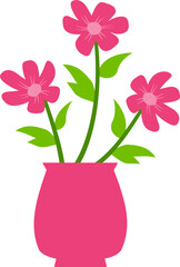 Decorative flower vase vector with blooming bouquet in flat style. Great for greeting cards, spring graphics, home decor designs, and floral-themed illustrations.