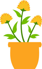 Decorative flower vase vector with blooming bouquet in flat style. Great for greeting cards, spring graphics, home decor designs, and floral-themed illustrations.
