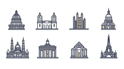 Fototapeta premium European landmarks, architectural icons, travel guide illustration