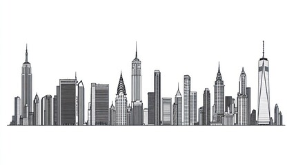 Fototapeta premium NYC skyline, urban landscape, city architecture, detailed illustration, design element