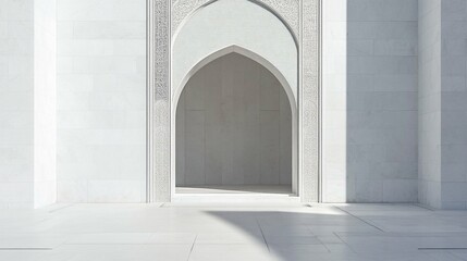 Fototapeta premium White Arched Portal with Carved Detail Exterior View suitable for training manual illustrations