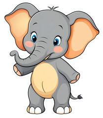 Fototapeta premium cute baby elephant mascot figure character, funny smiling smirking pet, isolated png, cartoon comic illustration
