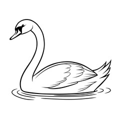 Elegant swan line art illustration floating calmly on water. Ideal for coloring pages, educational materials, and nature-themed designs.