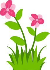 Flat vector illustration of colorful flowers with leaves, stems, and grass. Perfect for nature-themed visuals, garden designs, kids education, and spring graphic elements.