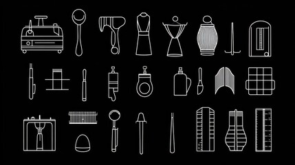 Kitchen tools and equipment flat lay, black background, culinary concept, website design