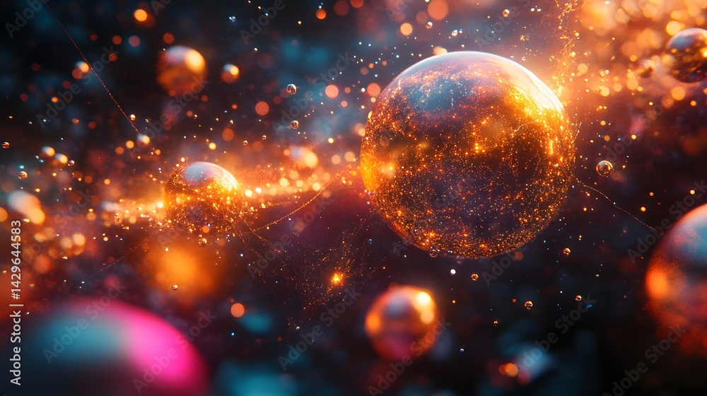 Leinwandbilder abstract cosmic artwork featuring glowing spheres and particles. a surreal and vibrant display of li