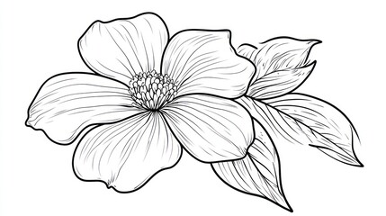 Obraz premium Flower and Leaf Line Art A Detailed Botanical Illustration for Creative Projects