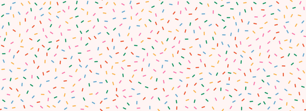 Pink donut sprinkles seamless pattern. Colorful candy cream background. Cake glaze icing overlay for decorative banner, poster, template. Cupcake or ice cream topping texture. Vector wallpaper