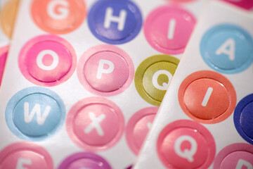 Fototapeta premium Top view of alphabet or letters sticker for education