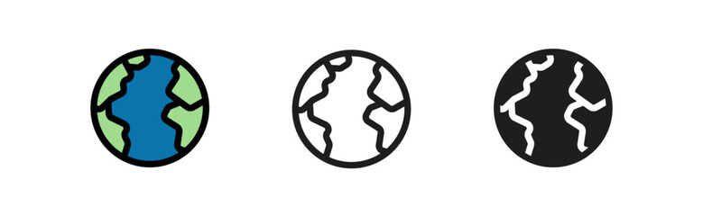 Globe icons set. Planet Earth symbol collection. World planet earth icon line and flat style.