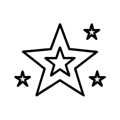 Obraz premium Minimalist icon of outlined stars with central layered shape in black outline style, perfect for celebration, award, rating or cosmic-themed graphic design