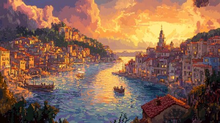 Coastal Urban Landscape A Pixelated Perspective suitable for urban planning department reports and p