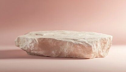 Light beige rock pedestal on a blush pink background