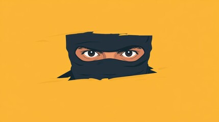 Visual art of a thief who is watching behind a wall wearing a face mask, looking mysterious and spying on the situation in silence