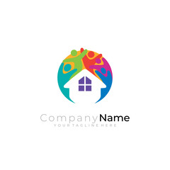 House logo and family care design combination, colorful style