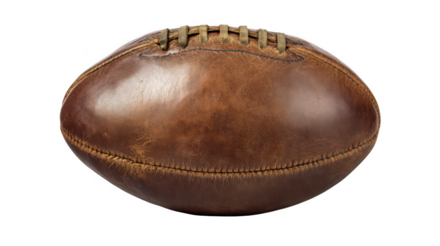 A vintage leather American football, isolated on a white background, png