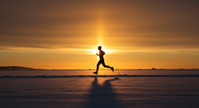 Silhouette of Runner at Sunset, Photo