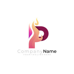 Flame logo with letter P design combination, red color