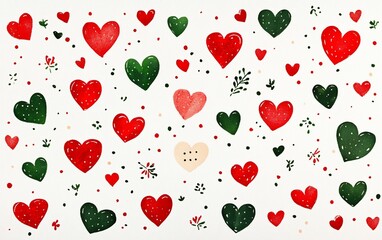 Whimsical Hearts Pattern in Red and Green ideal for creative writing prompt visuals