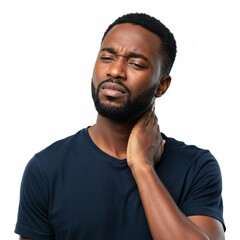 man is experiencing pain in his neck his hands are holding his neck his face is in pain