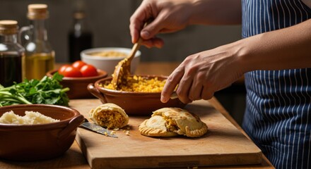 Chef preparing empanadas - photo