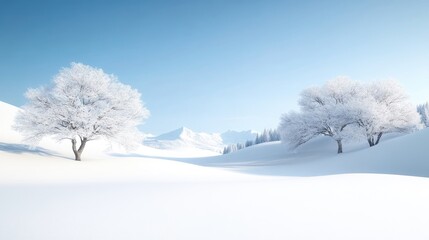 Fototapeta premium Snowy mountain landscape with frosted trees