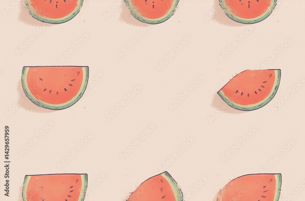 Leinwandbilder a pastel pink background features a repeating pattern of watermelon slices, perfect as a summer avat