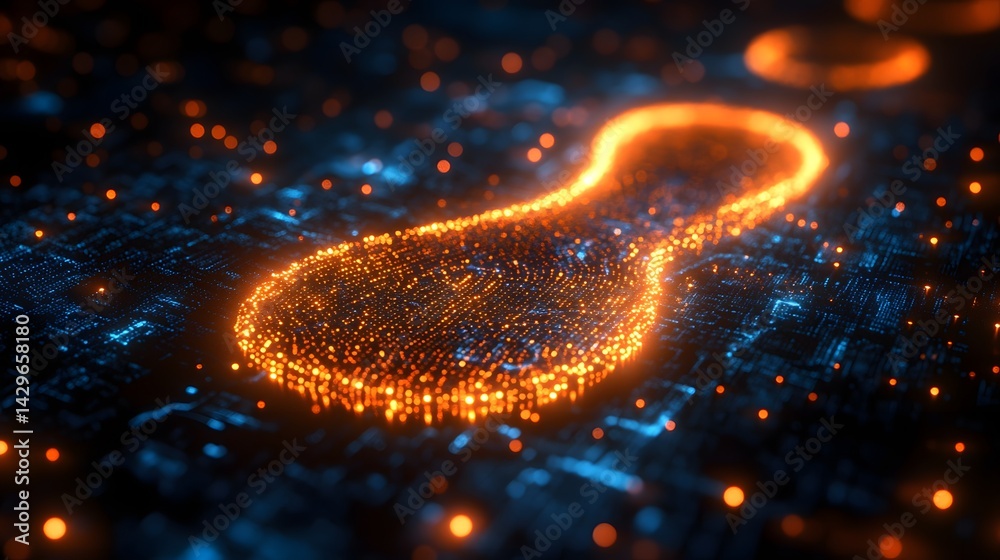Fototapete Abstract digital art depicting a glowing footprint, symbolizing data and technology. Digital Footprints: A Journey into the Cyber World A Glowing Path of Data