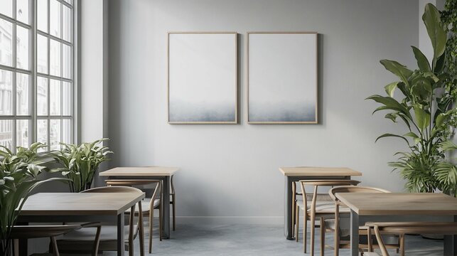 Minimalist Cafe Interior Design with Plants and Natural Light perfect for music album cover art conc