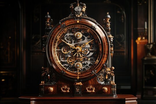 Intricate, ornate clock with exposed gears, showcasing masterful craftsmanship and luxurious design.