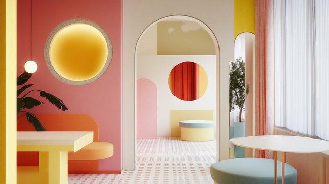 Vibrant Geometric Interior Concept perfect for design thinking workshop materials