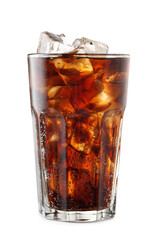 Glass of cola with ice cubes isolated on white