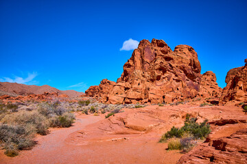 Fototapeta premium Red Rock Formations in Moapa Valley Desert Eye-Level View