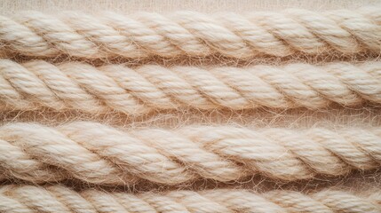 Fototapeta premium Close-up view of three parallel beige ropes on a pale background.
