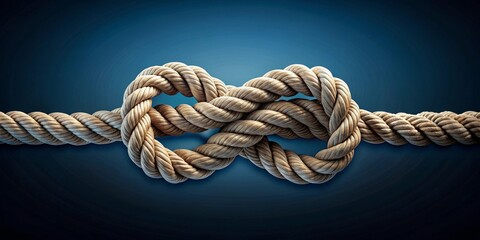 Intricate Rope Knot, A Symbol of Connection and Resilience, Tightly Bound Together Against a Dark Blue Background