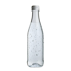 Sparkling water bottle with condensation droplets refreshing drink glass bottle