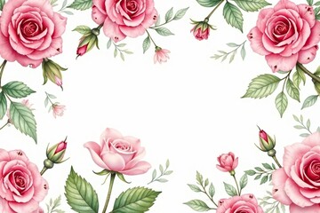 Delicate watercolor roses & leaves, repeating pattern, petals, watercolor