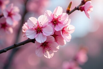 Obraz premium Delicate pink sakura blossoms, intricate branch details, sakura, spring background, pink flower
