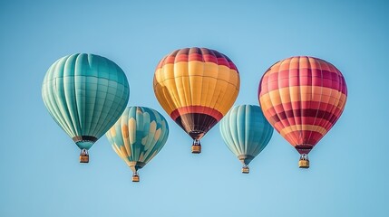 Fototapeta premium A cluster of colorful hot air balloons floating peacefully in the sky