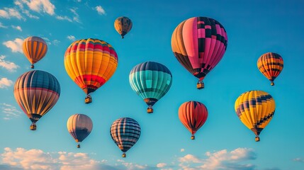 Obraz premium A cluster of colorful hot air balloons floating peacefully in the sky