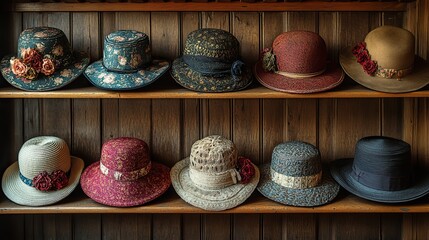 A collection of vintage hats of various shapes and sizes