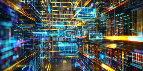 The futuristic backdrop complements the dynamic presentation of e-books perfectly. 