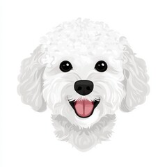 Illustration of a cheerful Bichon Frise dog with fluffy white fur and black eyes