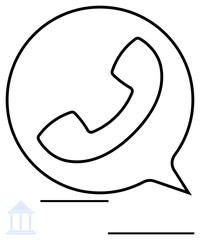 Phone receiver inside a circular speech bubble, representing communication, connection, messaging, and user interaction. Ideal for telecom, customer support, social media, collaboration networking