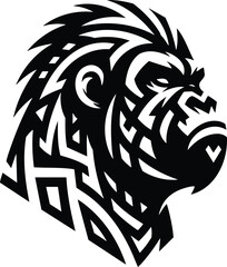 Geometric Gorilla Head Silhouette with Tribal Pattern Design